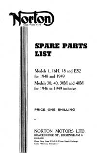 1946-1949 Norton 1 16H 18 ES2 30 40 30M 40M parts book