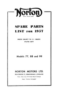 1957-1958 Norton Models 77 88 99 parts book