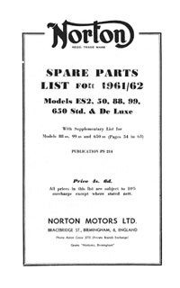 1961-1962 Norton ES2 50 88 99 650 parts book