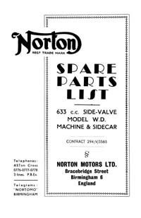 Norton Big 4 WD 633cc machine and sidecar parts list