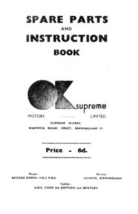 OK Supreme models Parts and Instruction book