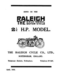 1925 Raleigh 2 1/4 h.p model instruction book