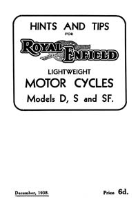 1938 Royal Enfield D S SF instruction book