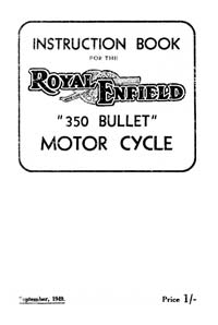 1949 Royal Enfield 350cc Bullet instruction book