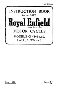 1951-1953 Royal Enfield models G J & J2 instruction book