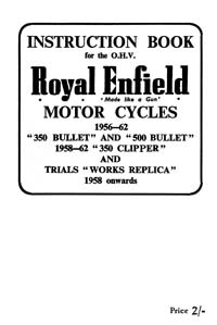 1956-1962 Royal Enfield 350 500 Bullet & 350 Clipper instruction book