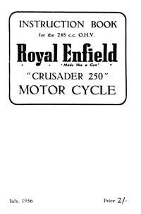 1956 Royal Enfield model Crusader 250 instruction book