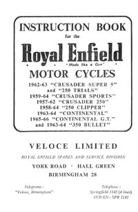 1957-1966 Royal Enfield 250cc & 350cc models instruction book 