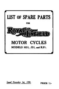 1931 Royal Enfield H31 J31 K31 parts book