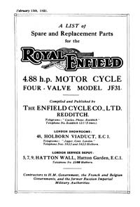 1931 Royal Enfield 4.88hp Four Valve JF31 parts book