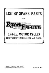 1931 Royal Enfield 3.46hp C31 CO31 parts book