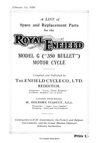 1939 Royal Enfield G (350 Bullet) parts book