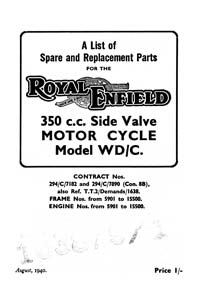 1940 Royal Enfield WD model WD/C parts book