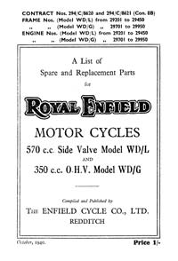 1940 Royal Enfield WD model WD/L  & WD/G parts book