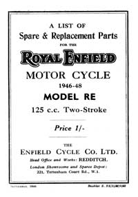 1946-1948 Royal Enfield 'RE' Model parts list