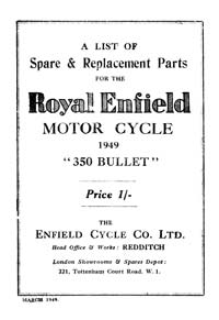 1949 Royal Enfield 350cc Bullet parts book