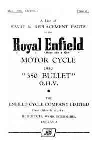 1950 Royal Enfield 350cc Bullet parts book