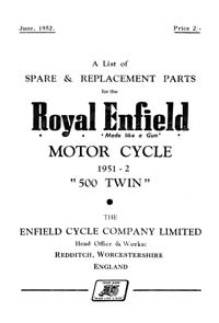 1951-1952 Royal Enfield 500 Twin parts book