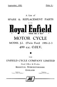 1951-1953 Royal Enfield model J2 parts book
