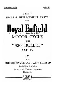 1951 Royal Enfield 350cc Bullet parts book