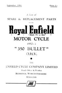 1952-1953 Royal Enfield 350cc Bullet parts book