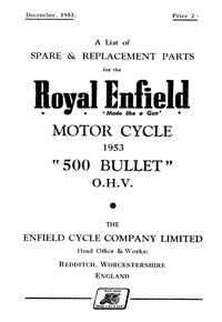 1953 Royal Enfield 500cc Bullet parts book 