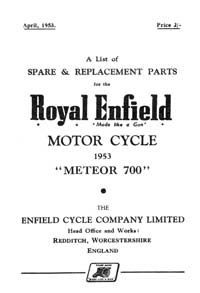 1953 Royal Enfield Meteor 700 parts book