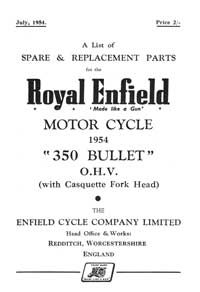 1954 Royal Enfield 350cc Bullet parts book