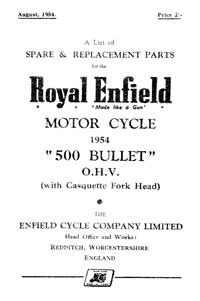 1954 Royal Enfield 500cc Bullet parts book 