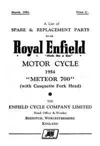 1954 Royal Enfield Meteor 700 (with casquette fork head) parts book