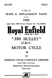 1955 Royal Enfield 350cc Bullet parts book