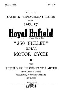 1956-1957 Royal Enfield 350cc Bullet parts book