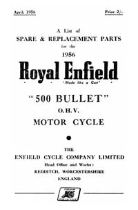 1956 Royal Enfield 500cc Bullet parts book 