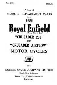 1958-1959 Royal Enfield model Crusader 250 & Airflow parts book 