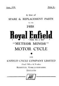 1958-1959 Royal Enfield Meteor Minor parts book