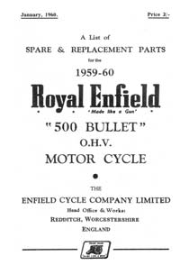 1959-1960 Royal Enfield 500cc Bullet parts book