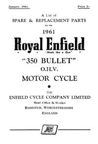 1961 Royal Enfield 350cc Bullet parts book