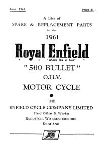 1961 Royal Enfield 500cc Bullet parts book 