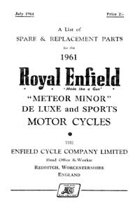 1961-1962 Royal Enfield Meteor Minor De Luxe & Sports parts book