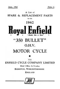 1962 Royal Enfield 350cc Bullet parts book