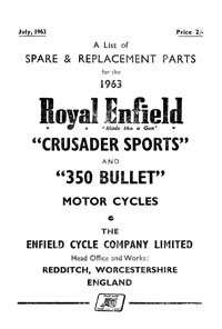 1963 Royal Enfield 350 Bullet & Crusader Sports parts book