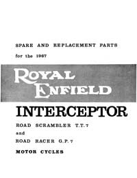 1967 Royal Enfield Interceptor Road scrambler TT7 & Road racer GP7 parts book