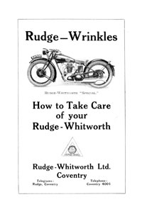 Rudge 1929 all models Instruction book