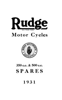 1931-1932 Rudge 350cc & 500cc parts book