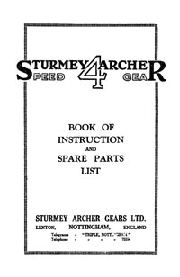Sturmey Archer 4 Speed Gear instruction & parts book