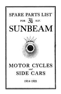 1914-21 Sunbeam 3 1/2hp parts list