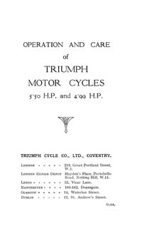 1914 -1925 Triumph 5.5 & 4.99hp SD H R Instruction book