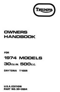 1974 Triumph unit 500cc USA Handbook