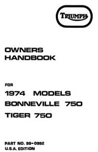 1974-75 Triumph unit 750cc USA Handbook