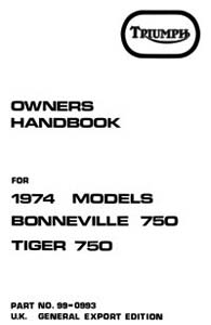 1974-75 Triumph unit 750cc UK Handbook